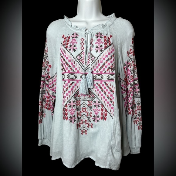 Sundance Tops - Sundance Womens Embroidered Top Size XS Light Blue Boho Gypsy Artsy Lightweight